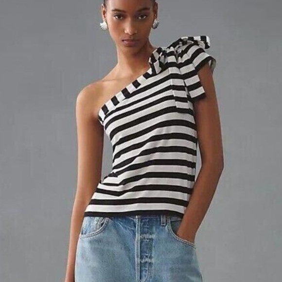 Anthropologie Tops - Striped Maeve Anthropologie One Shoulder Top